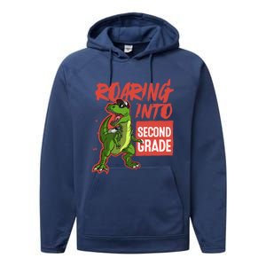 Gift For Dinosaur Roaring Into Second Grade Great Gift Performance Fleece Hoodie