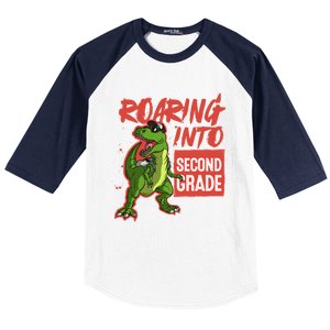 Gift For Dinosaur Roaring Into Second Grade Great Gift Baseball Sleeve Shirt