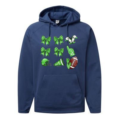 Green Football Design Touchdown Season Coquette Football Performance Fleece Hoodie