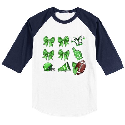 Green Football Design Touchdown Season Coquette Football Baseball Sleeve Shirt