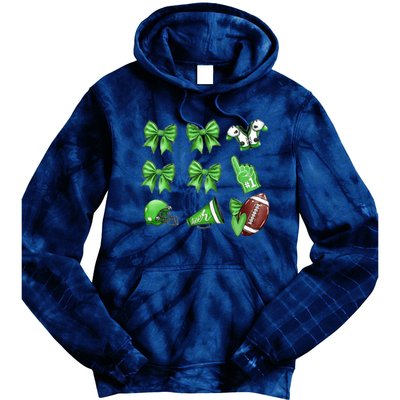 Green Football Design Touchdown Season Coquette Football Tie Dye Hoodie