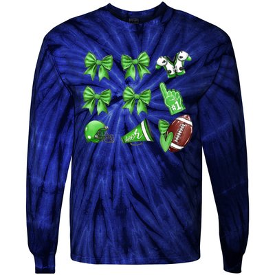 Green Football Design Touchdown Season Coquette Football Tie-Dye Long Sleeve Shirt