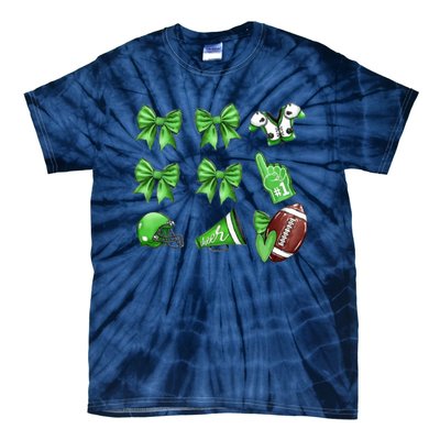 Green Football Design Touchdown Season Coquette Football Tie-Dye T-Shirt