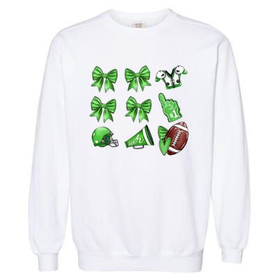 Green Football Design Touchdown Season Coquette Football Garment-Dyed Sweatshirt