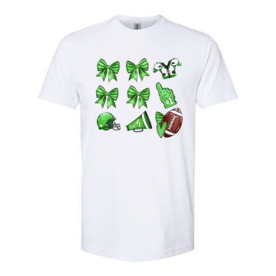 Green Football Design Touchdown Season Coquette Football Softstyle® CVC T-Shirt