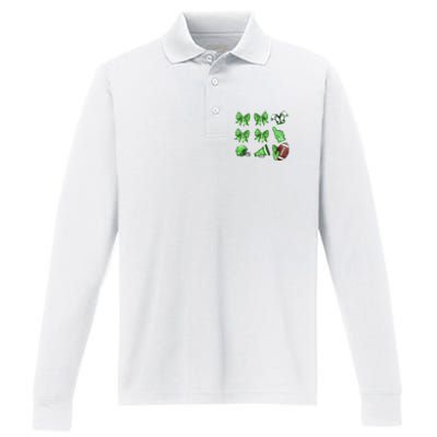 Green Football Design Touchdown Season Coquette Football Performance Long Sleeve Polo