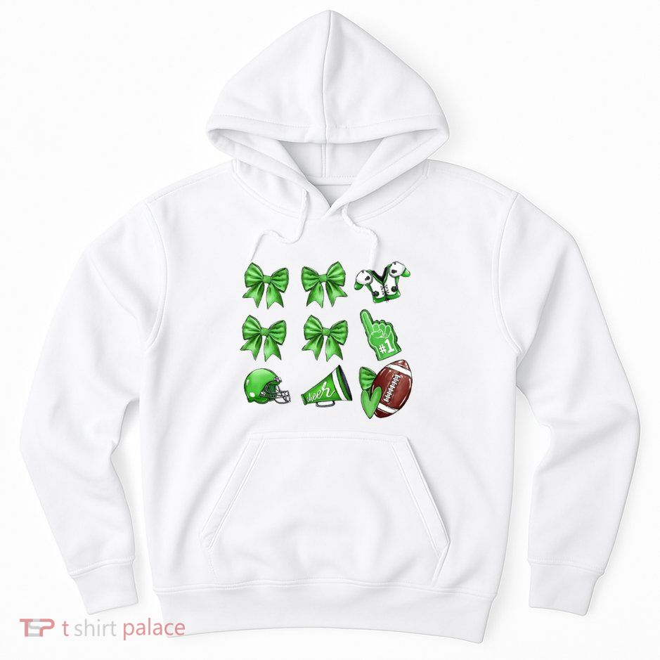 Green Football Design Touchdown Season Coquette Football Hoodie