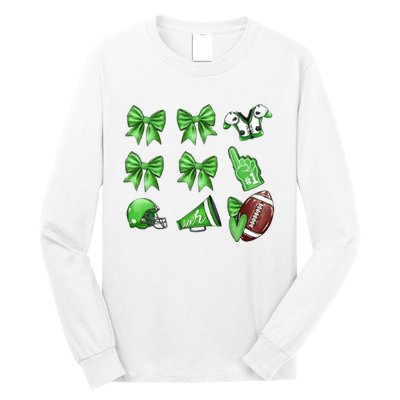 Green Football Design Touchdown Season Coquette Football Long Sleeve Shirt