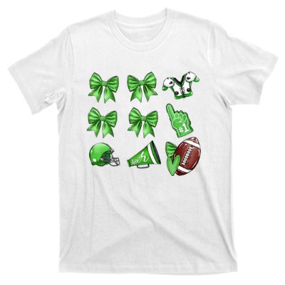 Green Football Design Touchdown Season Coquette Football T-Shirt