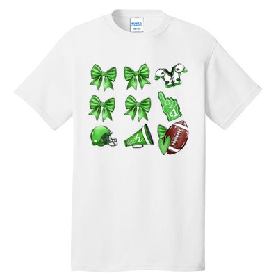 Green Football Design Touchdown Season Coquette Football Tall T-Shirt