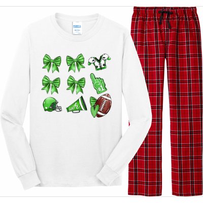 Green Football Design Touchdown Season Coquette Football Long Sleeve Pajama Set