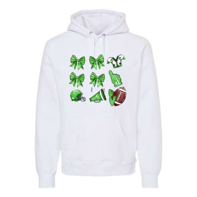 Green Football Design Touchdown Season Coquette Football Premium Hoodie