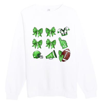 Green Football Design Touchdown Season Coquette Football Premium Crewneck Sweatshirt