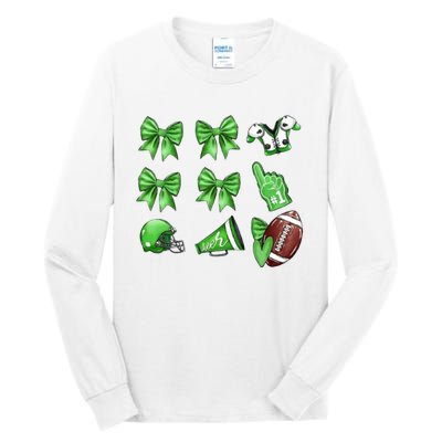 Green Football Design Touchdown Season Coquette Football Tall Long Sleeve T-Shirt