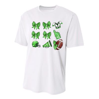 Green Football Design Touchdown Season Coquette Football Performance Sprint T-Shirt