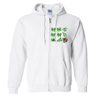 Green Football Design Touchdown Season Coquette Football Full Zip Hoodie