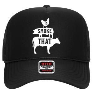 Grilling Funny Dad ID Smoke That Smoker Grill Master Bbq High Crown Mesh Back Trucker Hat