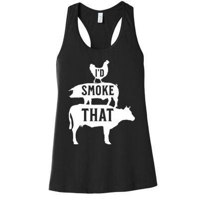 Grilling Funny Dad ID Smoke That Smoker Grill Master Bbq Women's Racerback Tank