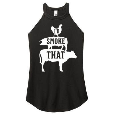 Grilling Funny Dad ID Smoke That Smoker Grill Master Bbq Women’s Perfect Tri Rocker Tank