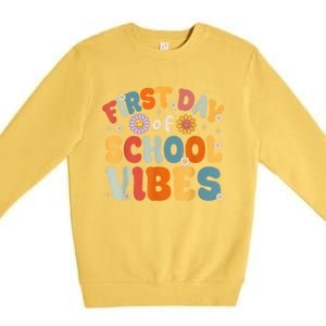 Groovy First Day Of School Vibes Teachers Students Kids Premium Crewneck Sweatshirt