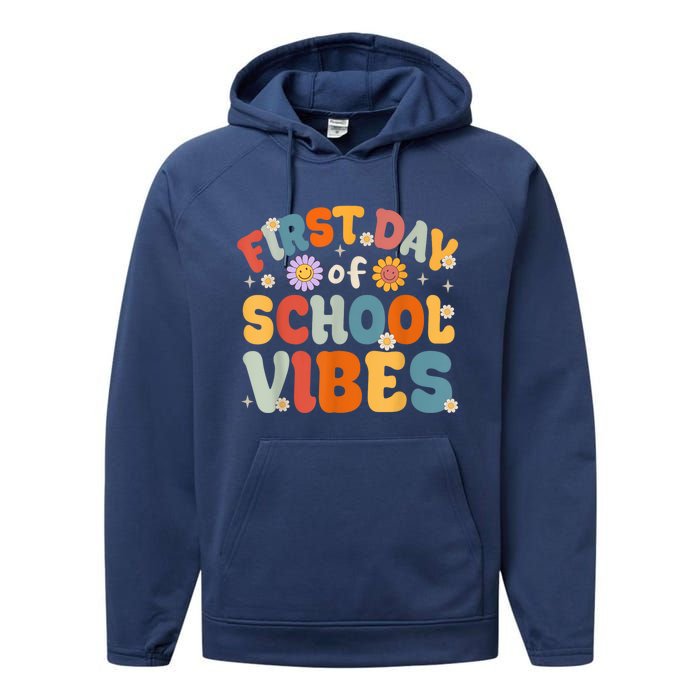 Groovy First Day Of School Vibes Teachers Students Kids Performance Fleece Hoodie