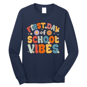 Groovy First Day Of School Vibes Teachers Students Kids Long Sleeve Shirt