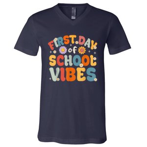 Groovy First Day Of School Vibes Teachers Students Kids V-Neck T-Shirt