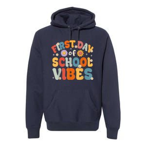 Groovy First Day Of School Vibes Teachers Students Kids Premium Hoodie