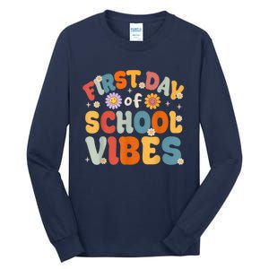 Groovy First Day Of School Vibes Teachers Students Kids Tall Long Sleeve T-Shirt