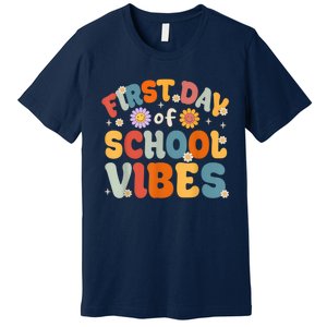 Groovy First Day Of School Vibes Teachers Students Kids Premium T-Shirt