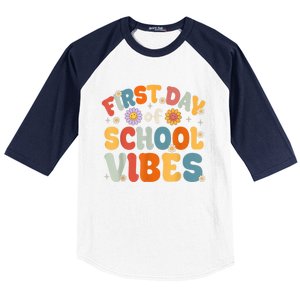 Groovy First Day Of School Vibes Teachers Students Kids Baseball Sleeve Shirt