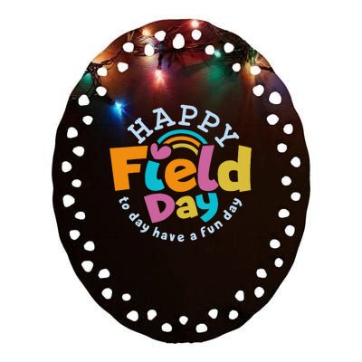 Groovy field day dismissed fun day start begins Ceramic Oval Ornament