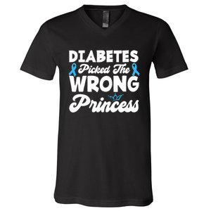 Girls Funny Diabetes Picked The Wrong Princess T1D Awareness V-Neck T-Shirt