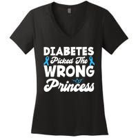 Girls Funny Diabetes Picked The Wrong Princess T1D Awareness Women's V-Neck T-Shirt