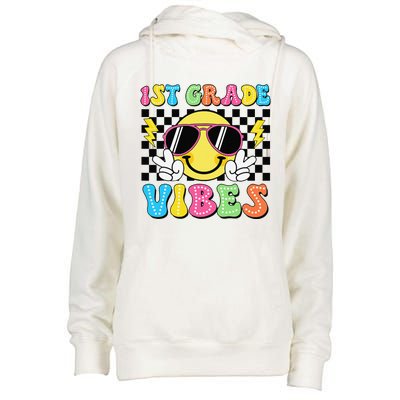 Groovy First Day Of School 1st Grade Vibes Back To School Womens Funnel Neck Pullover Hood