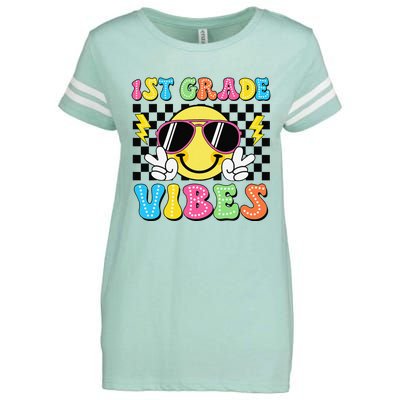 Groovy First Day Of School 1st Grade Vibes Back To School Enza Ladies Jersey Football T-Shirt