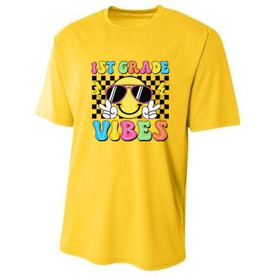 Groovy First Day Of School 1st Grade Vibes Back To School Youth Performance Sprint T-Shirt