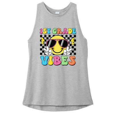 Groovy First Day Of School 1st Grade Vibes Back To School Ladies PosiCharge Tri-Blend Wicking Tank