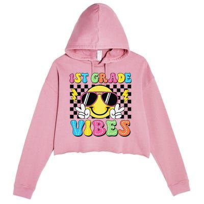 Groovy First Day Of School 1st Grade Vibes Back To School Crop Fleece Hoodie