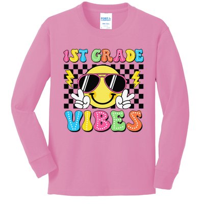 Groovy First Day Of School 1st Grade Vibes Back To School Kids Long Sleeve Shirt