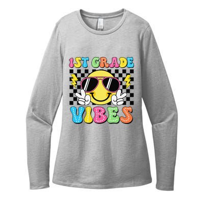 Groovy First Day Of School 1st Grade Vibes Back To School Womens CVC Long Sleeve Shirt