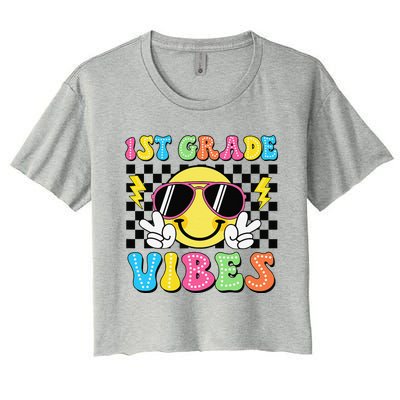 Groovy First Day Of School 1st Grade Vibes Back To School Women's Crop Top Tee