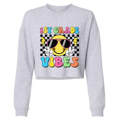 Groovy First Day Of School 1st Grade Vibes Back To School Cropped Pullover Crew