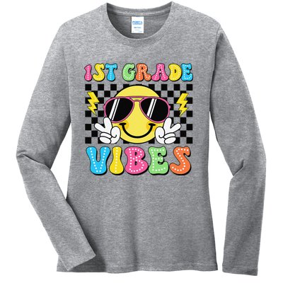 Groovy First Day Of School 1st Grade Vibes Back To School Ladies Long Sleeve Shirt