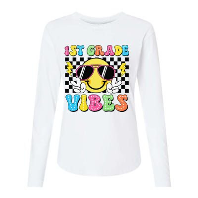 Groovy First Day Of School 1st Grade Vibes Back To School Womens Cotton Relaxed Long Sleeve T-Shirt