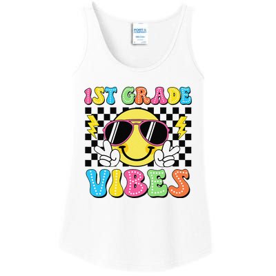 Groovy First Day Of School 1st Grade Vibes Back To School Ladies Essential Tank