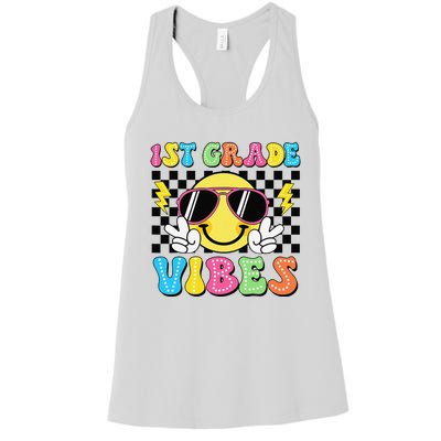 Groovy First Day Of School 1st Grade Vibes Back To School Women's Racerback Tank