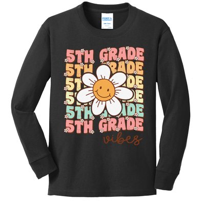 Groovy First Day Of School 5th Grade Vibes Back To School Kids Long Sleeve Shirt