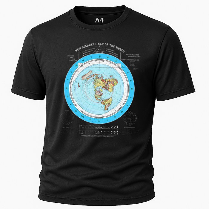 Gleason Flat Earth Map Blue Flat Earth Map Flat Earth Cooling Performance Crew T-Shirt