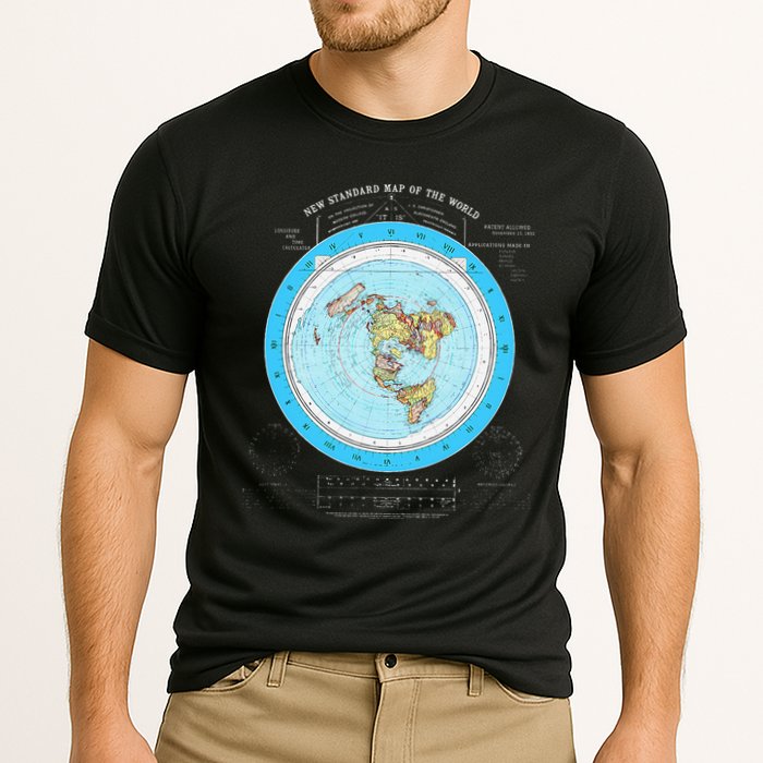 Gleason Flat Earth Map Blue Flat Earth Map Flat Earth Cooling Performance Crew T-Shirt